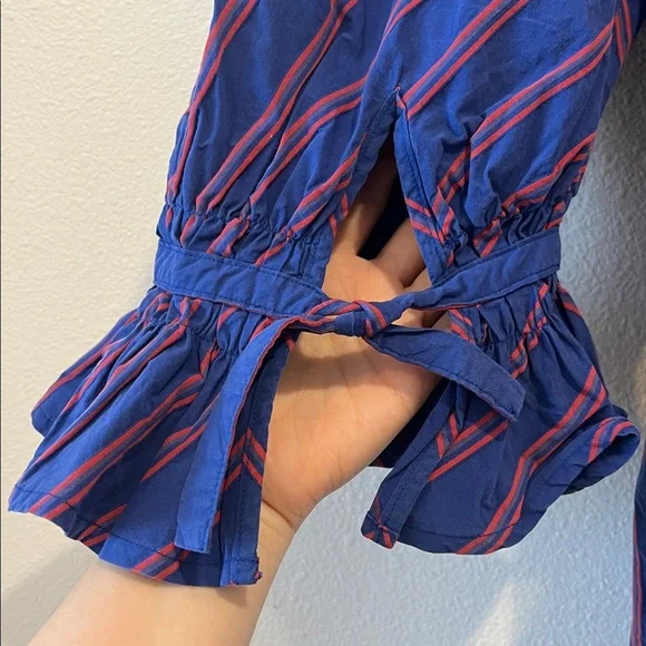 BRITT SISSECK Brie - Orange Surprise In Blue abutting Down Shirt Size 38/S - Picture 4 of 6